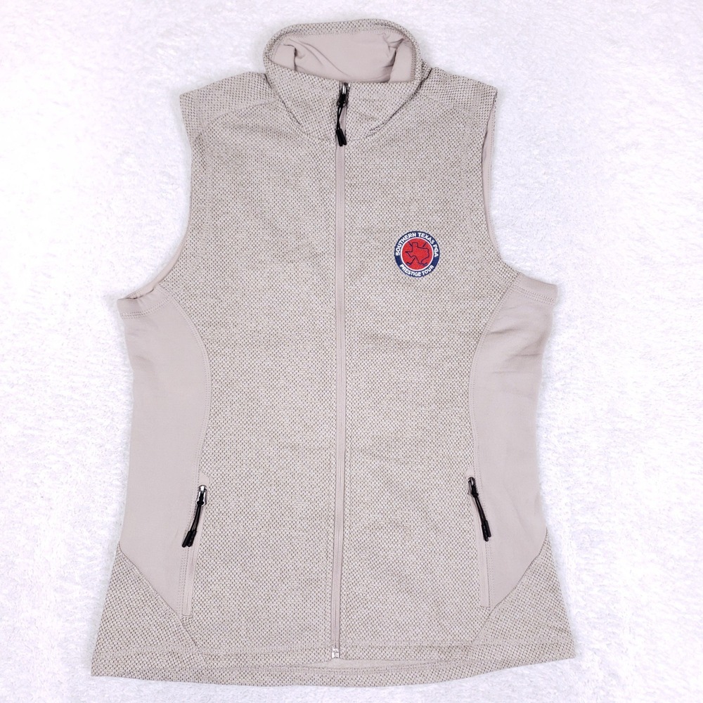 Antigua Golf Vest Womens Medium M Full Zip Waffle Performance Tan Southern Texas